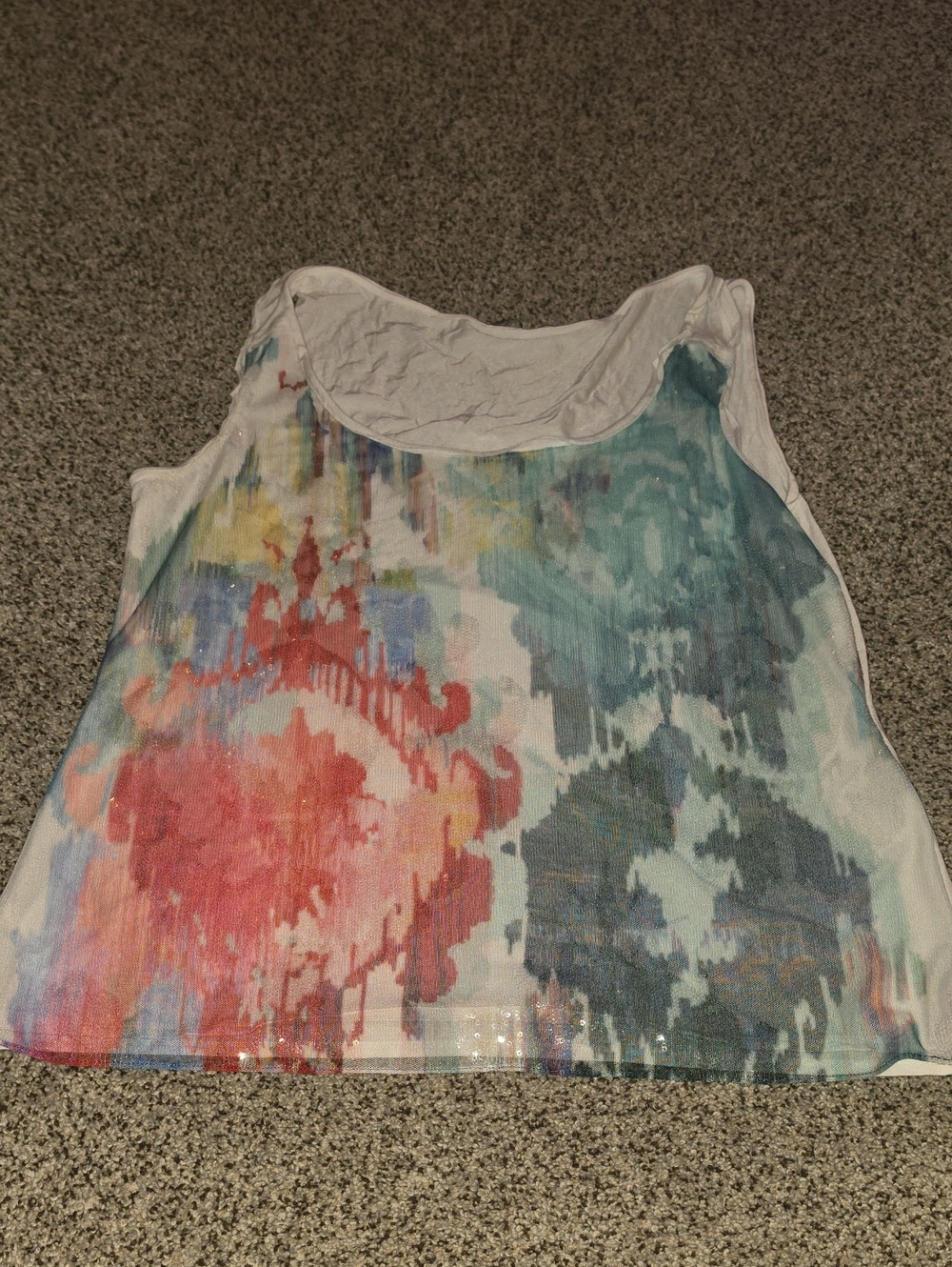 Elie Tahari Multicolor Sequin Ikat Baroque Watercolor Print Tank Top - Xl